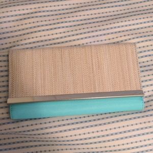 Teal and gold clutch wallet